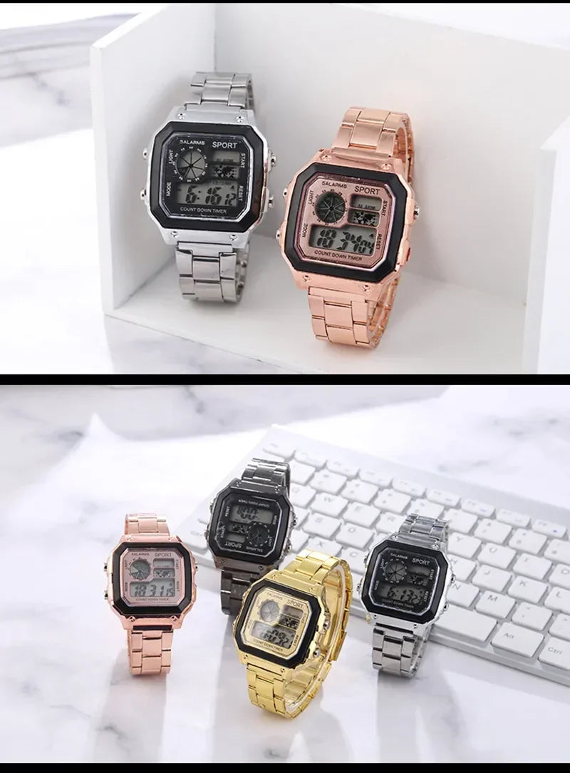 Luxury Stainless Steel Strap Sport Watches Men Practical Digital Watches Waterproof Clock LED Men's Sport Wristwatch