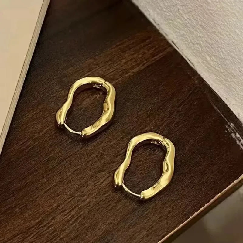 Personality Irregular Wavy Pleated Hoop Earrings for Women New Charm Gold Plated Stainless Steel Dangle Jewelry Accessories Gift