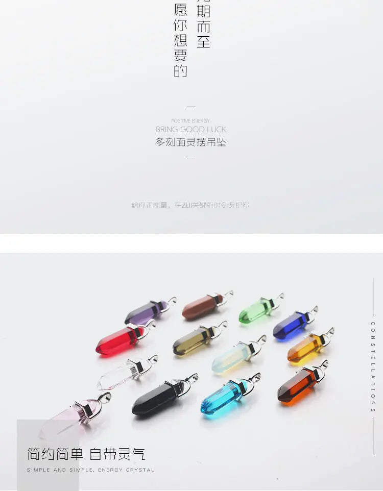 Natural Stone Pendant Necklace Ladies Girls Gift PU Leather Hexagonal Pillar Pointed Jewelry