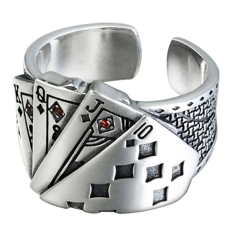 Cool Playing Card Finger Ring Open Adjustable Resizable Band Ring