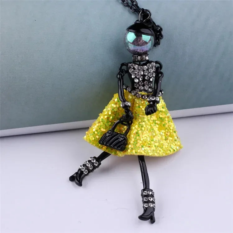 New Women Doll Long Chain Necklace Shining Dress Pendant Handmade Girl Maxi Necklaces & Pendants Brand Hot Fashion Jewelry