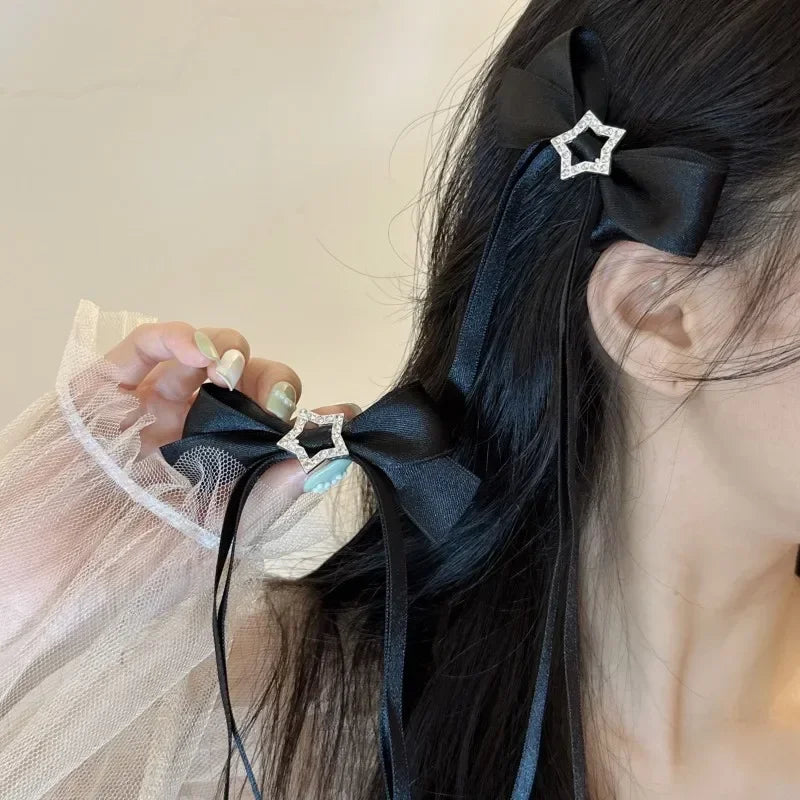 1/2pcs Star Bowknot Hair Clips for Girls Kawii Barrettes Cute Hair Accessoires Kids Colored Ribbon Woman Hairpins Hairgrip Gifts