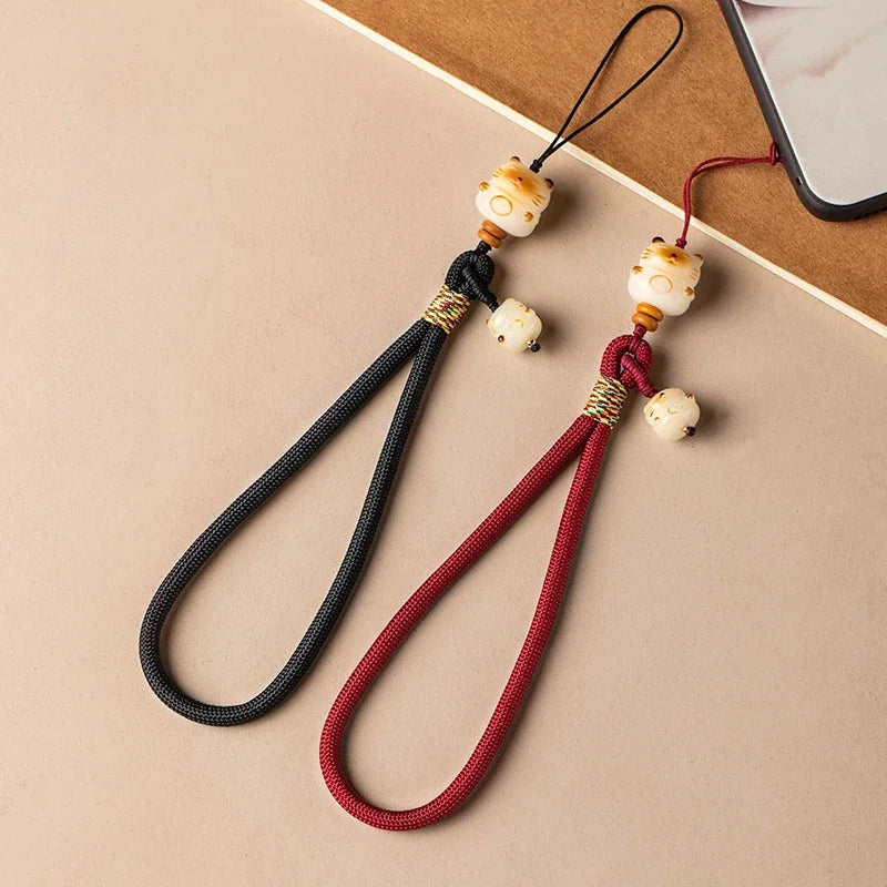 Cute Bodhi Lucky Cat Mobile Phone Wrist Hanging Chain Pendant Pendant Exquisite Anti-loss Drop-resistant Mobile Case Lanyard