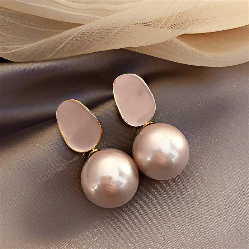 Exaggerate Big Pink Black White Imitation Pearl Pendant Earring for Women Trend Geometry Brincos Wedding Jewelry Girl Gift