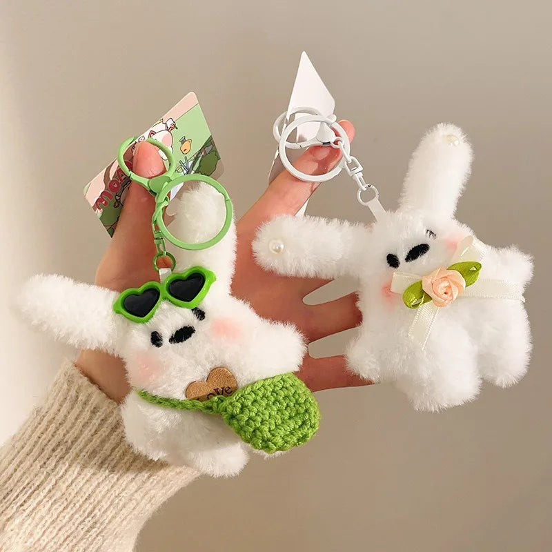 1Pc Kawaii Rabbit Plush Keyring Ornament Lovely Plush Animal Bowknot Keychain for Women Girls Versatile Bag Charm Pendant Gifts