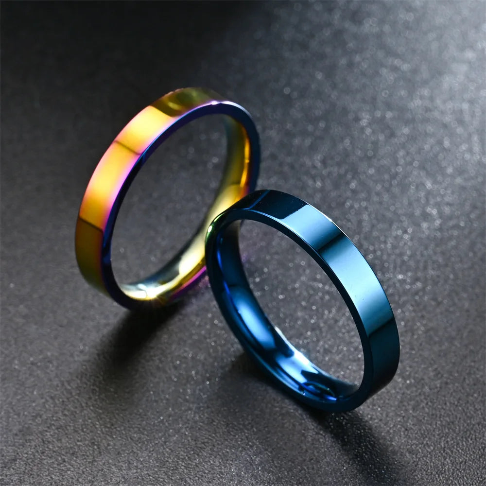 4mm Simplicity Flat Stainless Steel Rings Japanese Korean Fashion Glossy Titanium Steel Finger Rings Youth Boy Girl Jewelry Gift