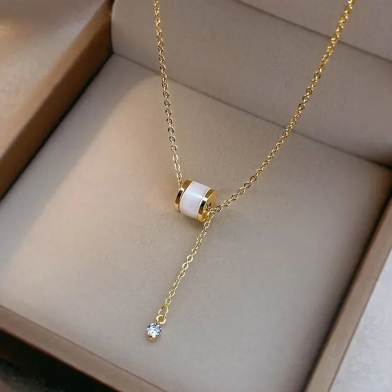 Round Bead Imitation Opal Short Chain Necklace Female Personality Simple Collarbone Chain Party Jewelry