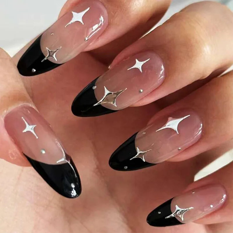 24pcs detachable sweet cool ballet false nails with star y2k designs acrylic press on nails coffin almond fake nails with glue