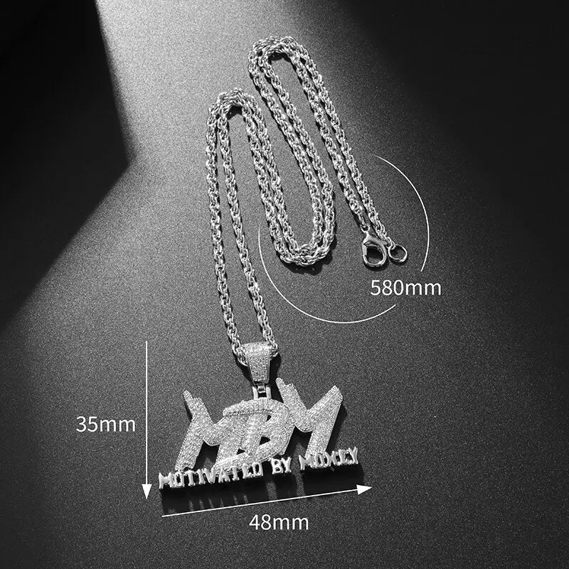 Iced Out Bling Motivated By Money Pendant Full Cubic Zirconia Mbm Hip Hop Necklace Men's Cool Charm Rock Party Jewelry Gift
