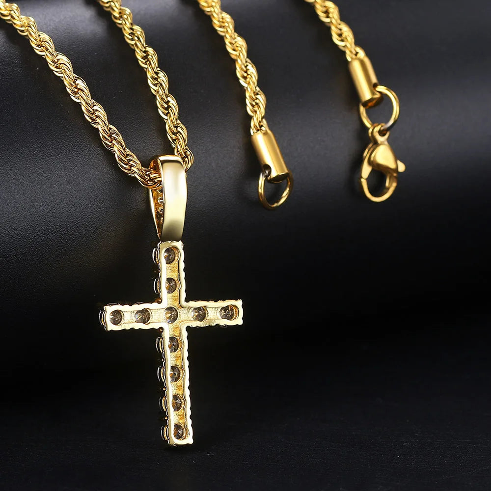 4/5mm Iced Out CZ Cross Pendant Necklaces for Women Men Punk Hiphop Rope Stainless Steel Chain on Neck Rapper Jewelry OHP003