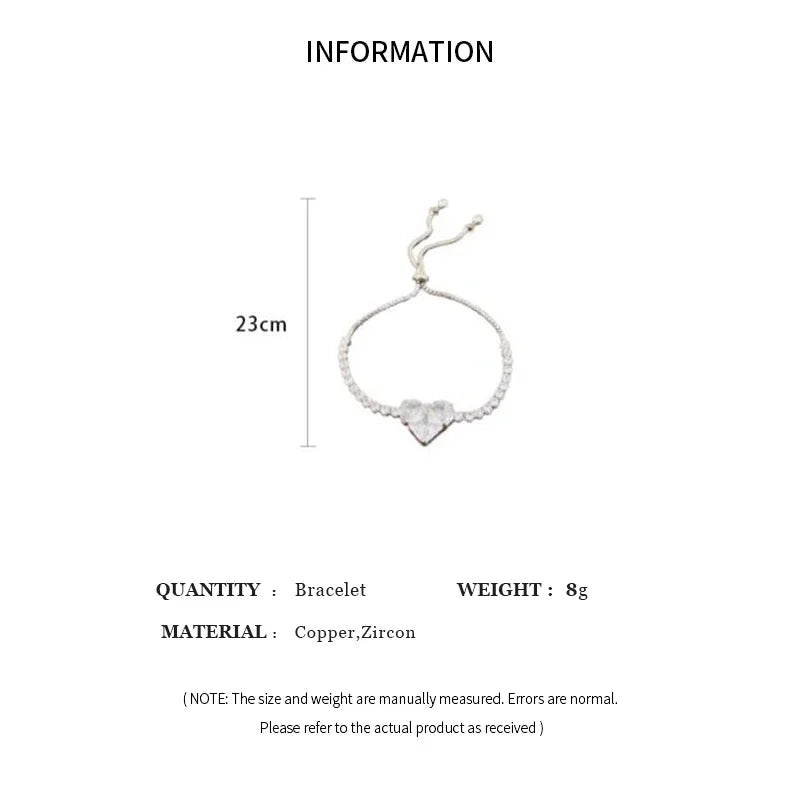 Inlaid Square Zircon Rhinestone Chain Bracelet For Women White Pink Love Heart Bracelets Bangles Wristband Jewelry Gift For Girl