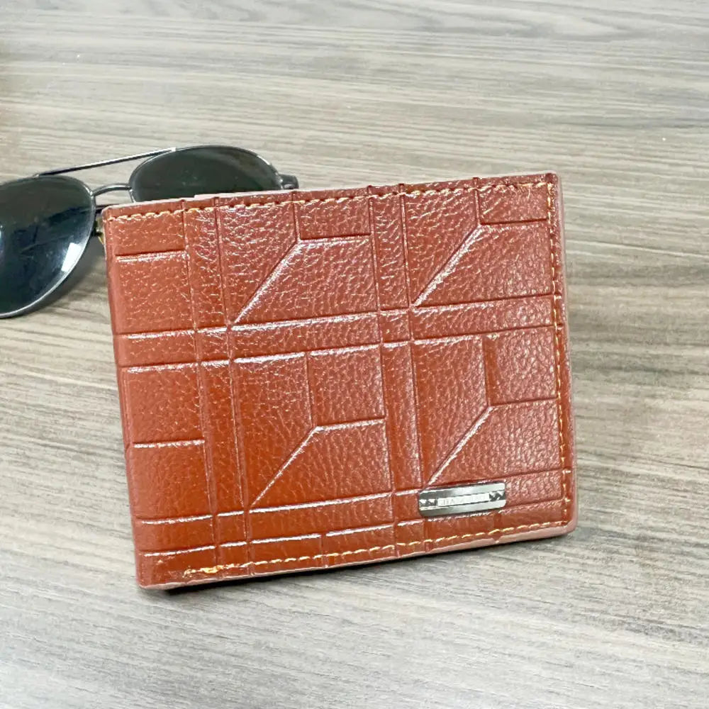 Lychee Texture PU Leather Men's Wallet Short Cash Purse Multi Card Slot Patchwork Card Holder Photo Holder Horizontal Money Clip