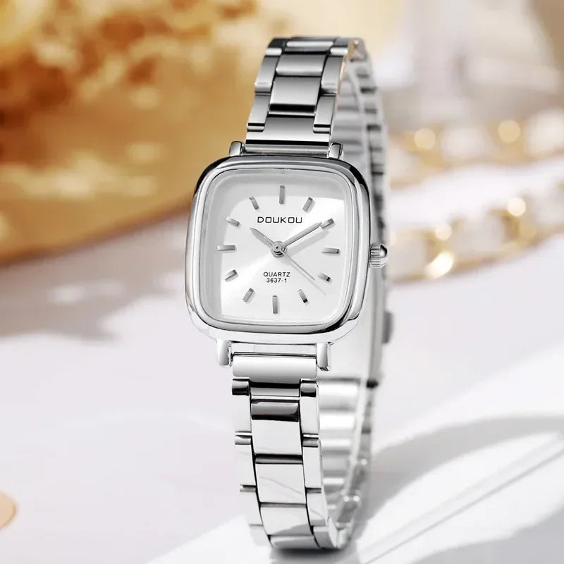 New Brand Ladies Watch Versatile Korean Female Student Small Square Quartz Watch Adjustable Stainless Steel Strap Wristwatches