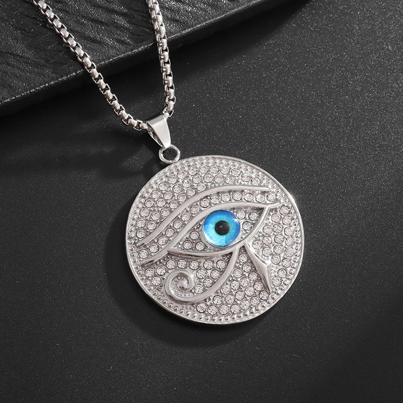 Shining Iced Out Ancient Egyptian God Eye of Horus Cross Pendant Necklace for Men and Women Hip Hop Trendy Amulet Jewelry Gift