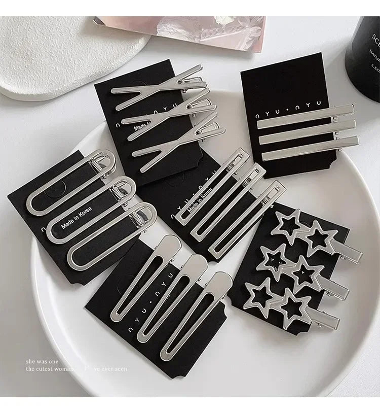3Pcs/Set Sweet Fashion Metal Hairpin Non Slip Hairpin Geometric Hollow Hair Pin Women Barrettte Hair Clip