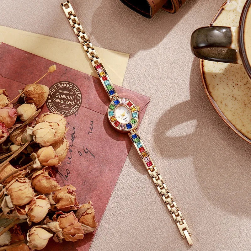 Dropshipping Women Quartz Watches New Fashion Rainbow Rhinestone Strap Oval Dial Bracelet Watch Wholesale Wristwatches Reloj