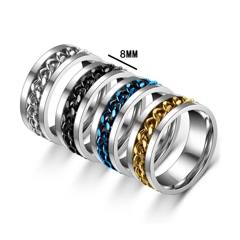 Titanium Steel Rotatable Chain Rings for Men Women Spinner Ring Anti Stress Multifunctional Rings Bottle Opener Ring Club Gift