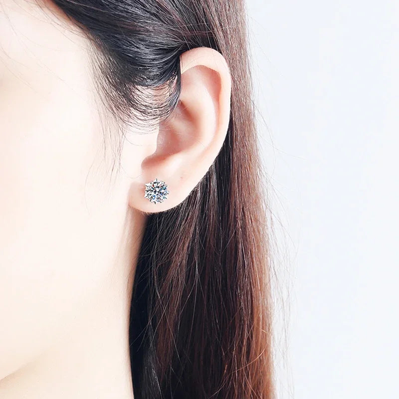 New 2024 Moissanite Stud Earrings for Women Original 925 Sterling Silver Snowflake Lady Moissanite Diamond Earring