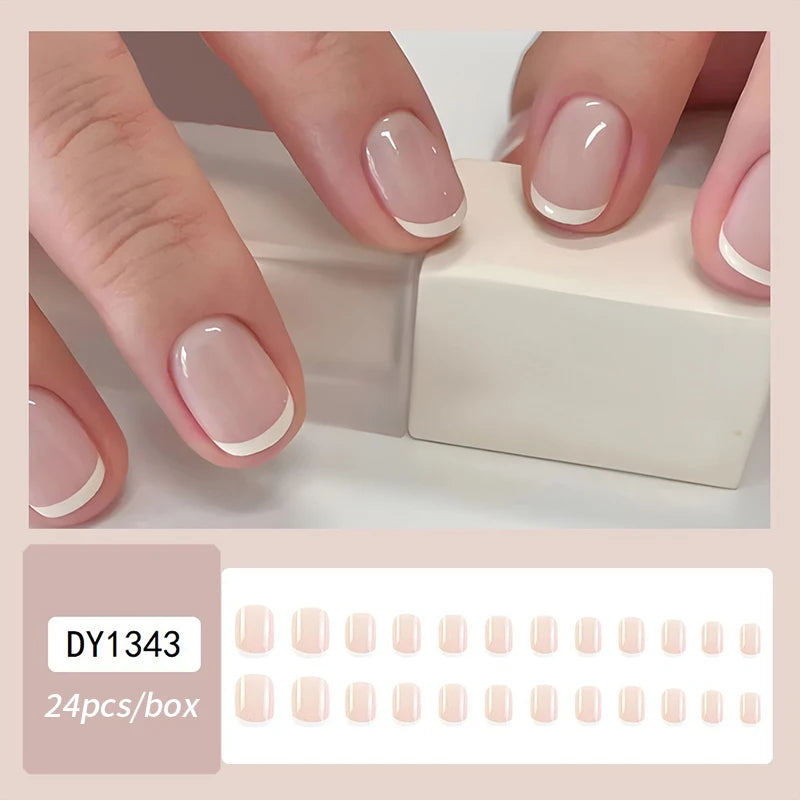 24pcs Short Matte Fake Nails For Women Cute Bride Red Blush French Tips Faux Ongles Press On False Nail Supplies No Jelly Glue