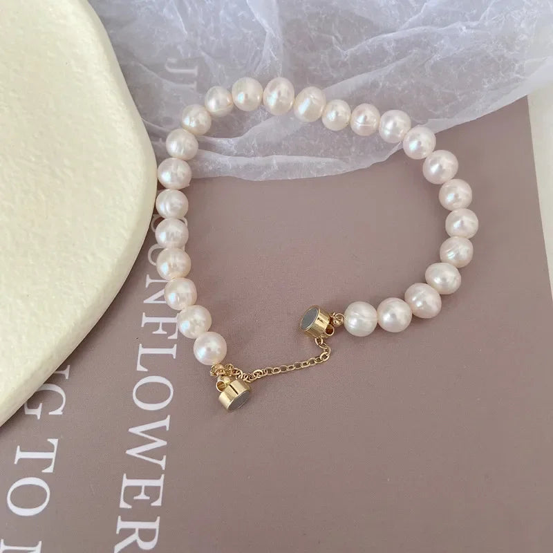 Elegant Irregular Simulated-pearl  Bracelet for Women's Magnetic Buttons Creative Design Bracelet Wedding Jewelry Accessories