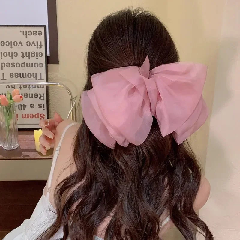 Fashion New Oversize Hair Bows Chiffon Solid Color Large Bowknot Hairpins Spring Clamp Clip Women Korea Headwear Accessories