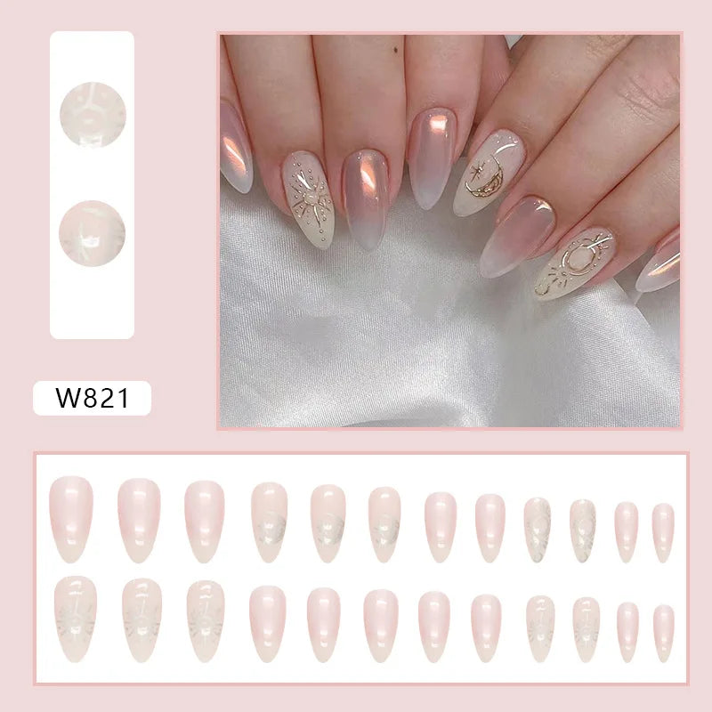 Sweet French 24 Pcs Press on Nails Pink Gradient Fake Nails Glossy Artificial Finger Manicure Reusable False Nails for Women