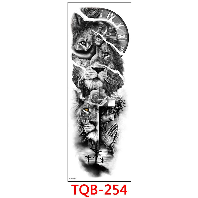 Waterproof Temporary Tattoo Sticker Large Size Tattoo for Men Sleeve Clock Fake Tattoo for Women Girl Full Arm Tattoo Fake