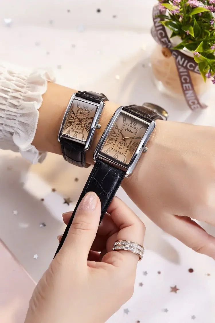 Couple Quartz Watch Luxury Rectangle Dial Women Men Leather Band Watches Luxury Gift Casual Wristwatch Relojes Para Mujer