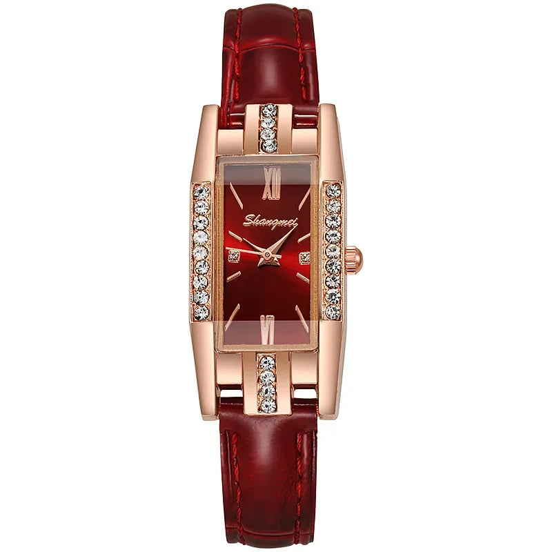Small Square Watch with Rhinestones for Women Simple Casual Fashion Small Green Quartz Watch Ladies Wrist Watches Reloj Mujer