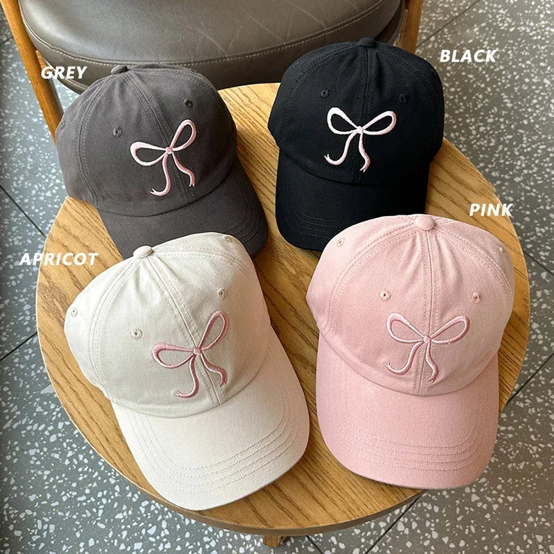 Sweet Bowknot Embroidery Baseball Hat For Women Solid Color Korean Girl Peaked Cap Outdoor Soft Cotton Snapback Sun Visors Hat