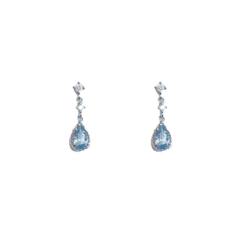 Silver Color Blue Crystal Pendant Earrings Simple Fashion Holiday Jewelry Sweet Romantic Gift