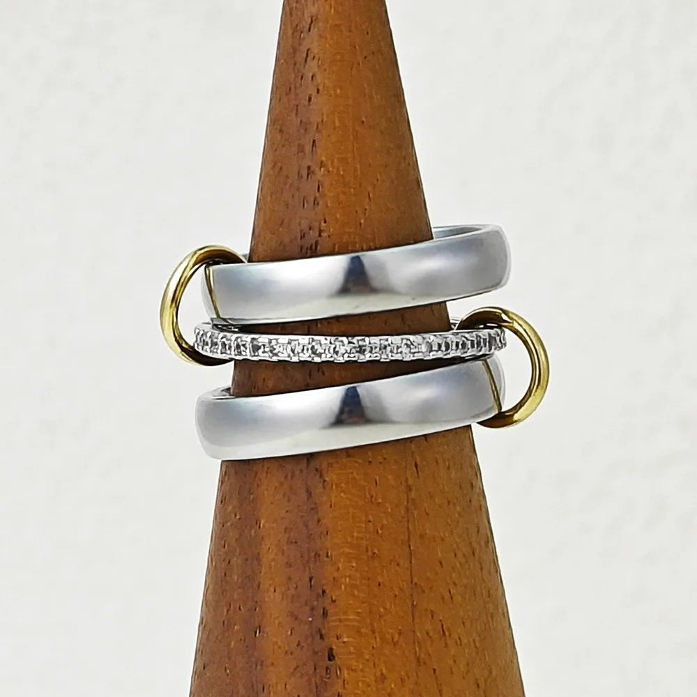 Ring Stack Set For Women Men INS Fashion Stainless Steel Silver Color Cubic Zirconia Spinelli Ring Finger Jewelry Trends 2025