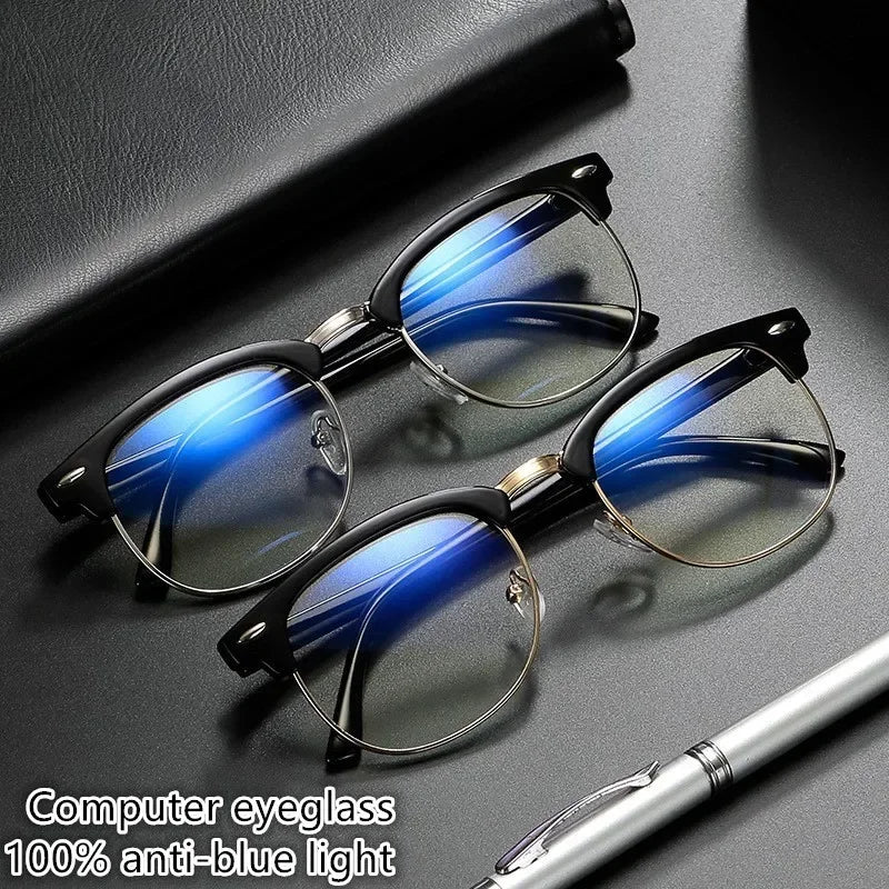 Fashion Classic Half Frame Anti Blue Light Glasses for Men Retro Square Photochromic Eyeglasses Frames Women Computer Goggles