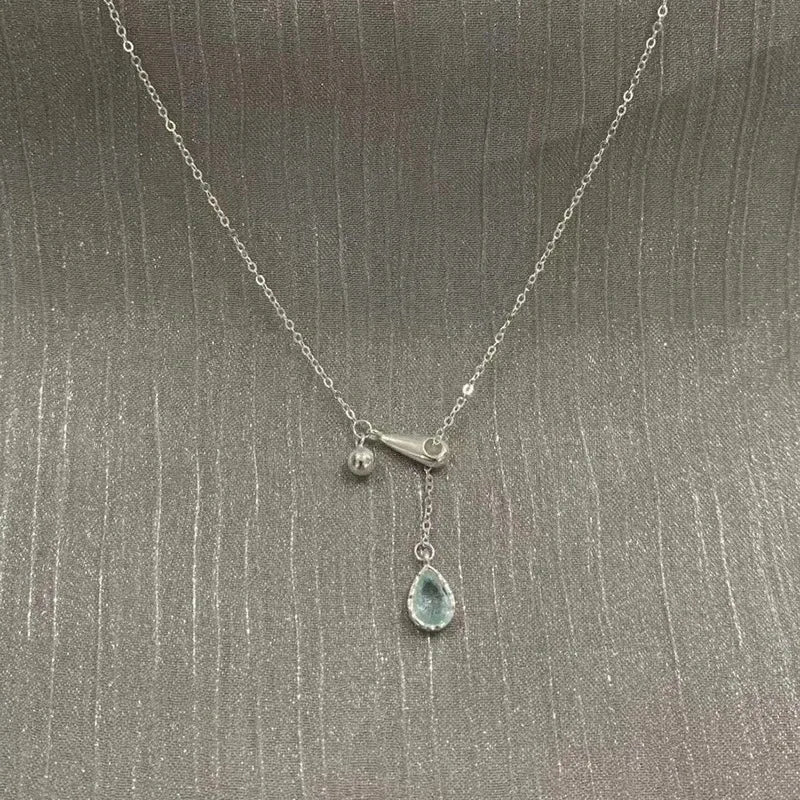 Fashion Blue Zircon Water Drop Shape Necklace Simple Style Charm Ladies Pendant Choker Gift Korean Trend Jewelry 도매