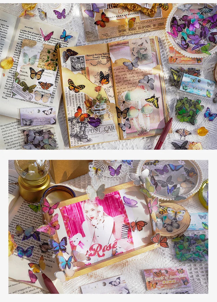 40sheets/pack Vintage Gilding butterfly Notebook Decorative Stickers Decorative Stickers For Scrapbooking Label Diary