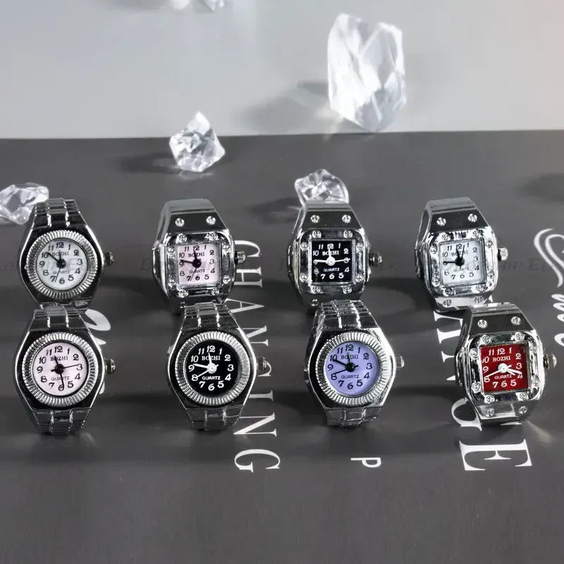 Vintage Punk Quartz Finger Watch Ring for Women Men Couple Rings Digital Watches Elastic Stretchy Finger Band Ring Jewelry Clock