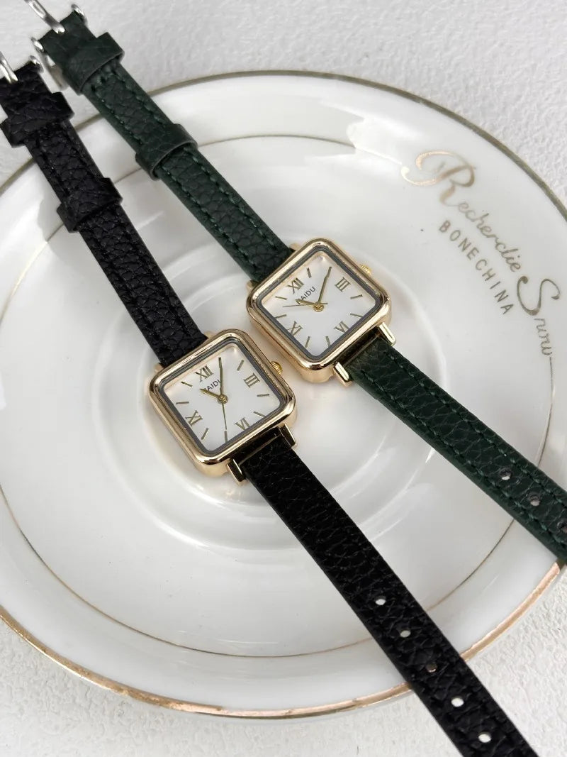 Vintage Small Square Watch Famous Brand Women Quartz Watch Luxury Gifts Ladies Clock Red Leather Strap Wristwatches Dropshipping