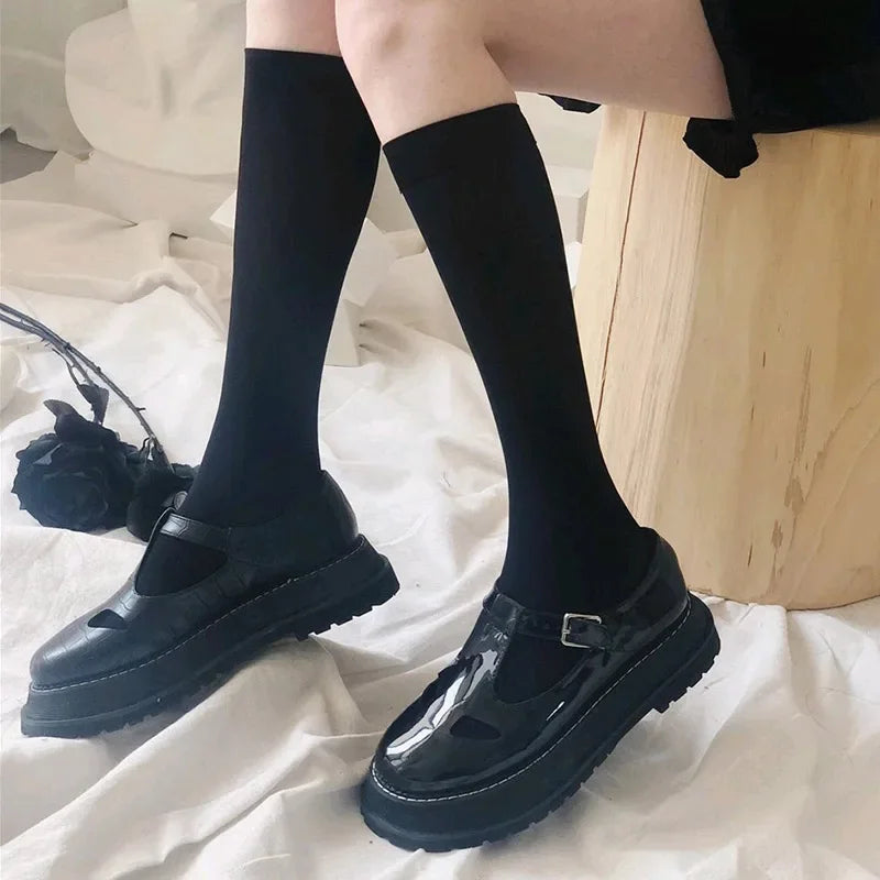 Fashion Black White Soild Color Long Socks Women Over Knee Thigh High Over The Knee Stockings Lolita Ladies Girls Warm Knee Sock