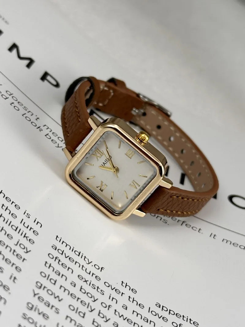 Vintage Small Square Watch Famous Brand Women Quartz Watch Luxury Gifts Ladies Clock Red Leather Strap Wristwatches Dropshipping