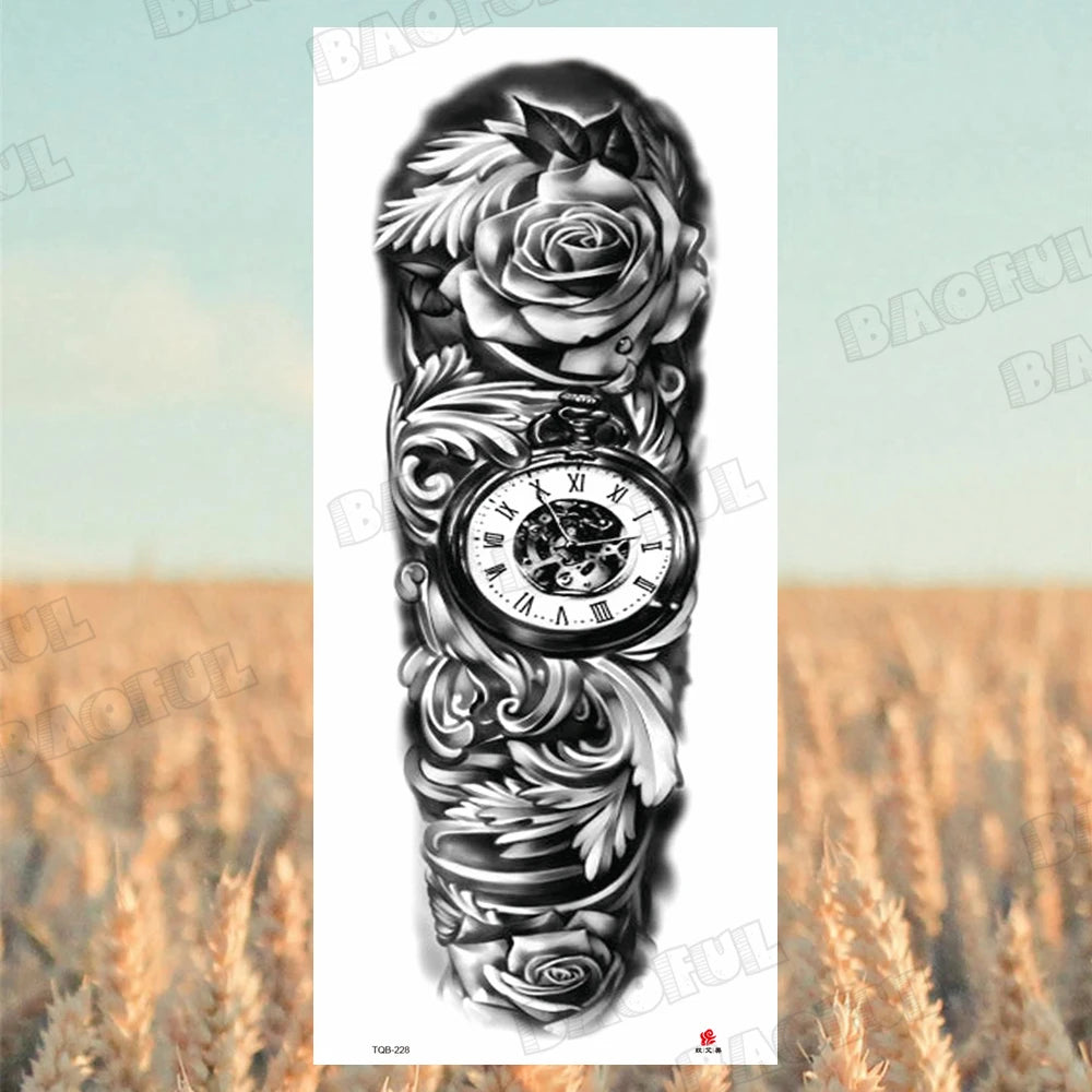 Arm Sleeve Temporary Tattoos For Women Men Realistic Wolf Lion Rosette War Maori Flower Fake Tattoo Stickers Sexy Thigh Tatoos