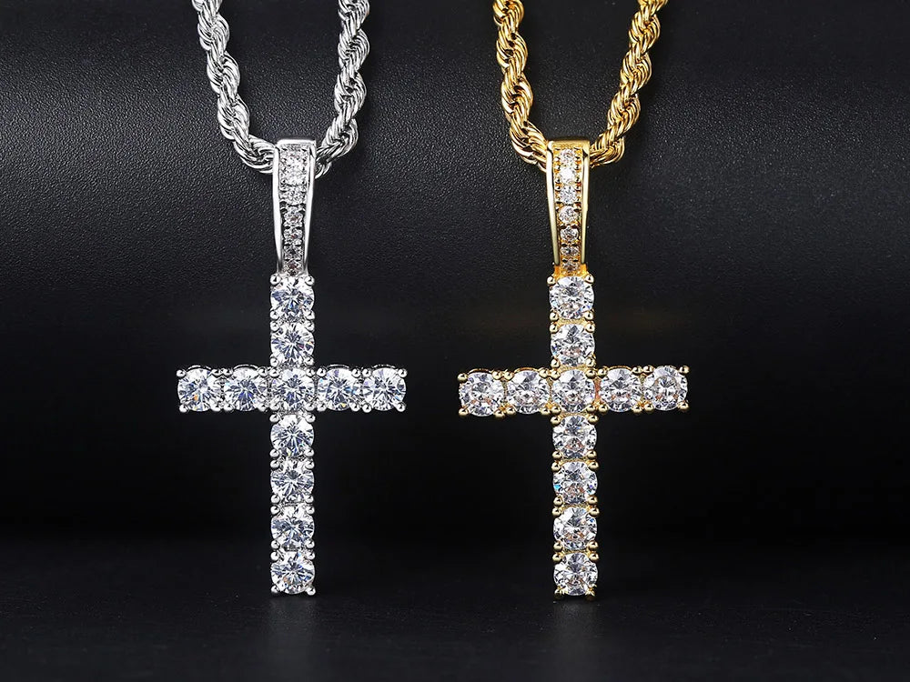 Cross Iced Out Pendant Necklace For Men Hip Hop Delicate Gold Color Cuban Rope Rapper Homme Chain on Neck Accessories OHP145