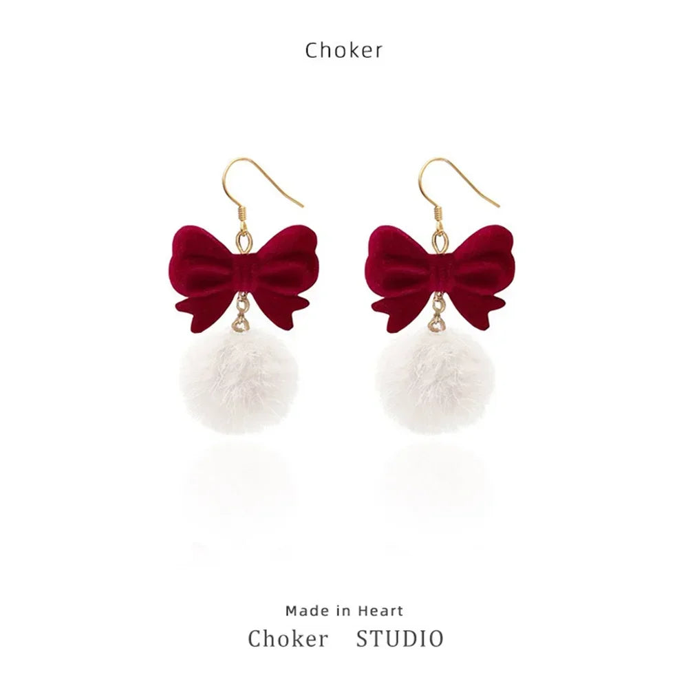 Retro Style Red Bowknot Stud Earrings for Women Girls Simple Earings Piercing Aesthetics Elegant Earrings Christmas Jewelry Gift