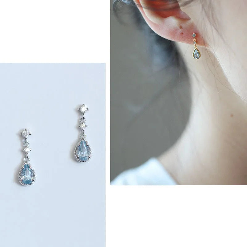 Silver Color Blue Crystal Pendant Earrings Simple Fashion Holiday Jewelry Sweet Romantic Gift