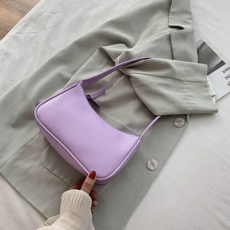 New PU Leather Women's Handbags Solid color Underarm Bag Fashion Armpit Shoulder Bag Simple Design Girls Small Shoulder Bags