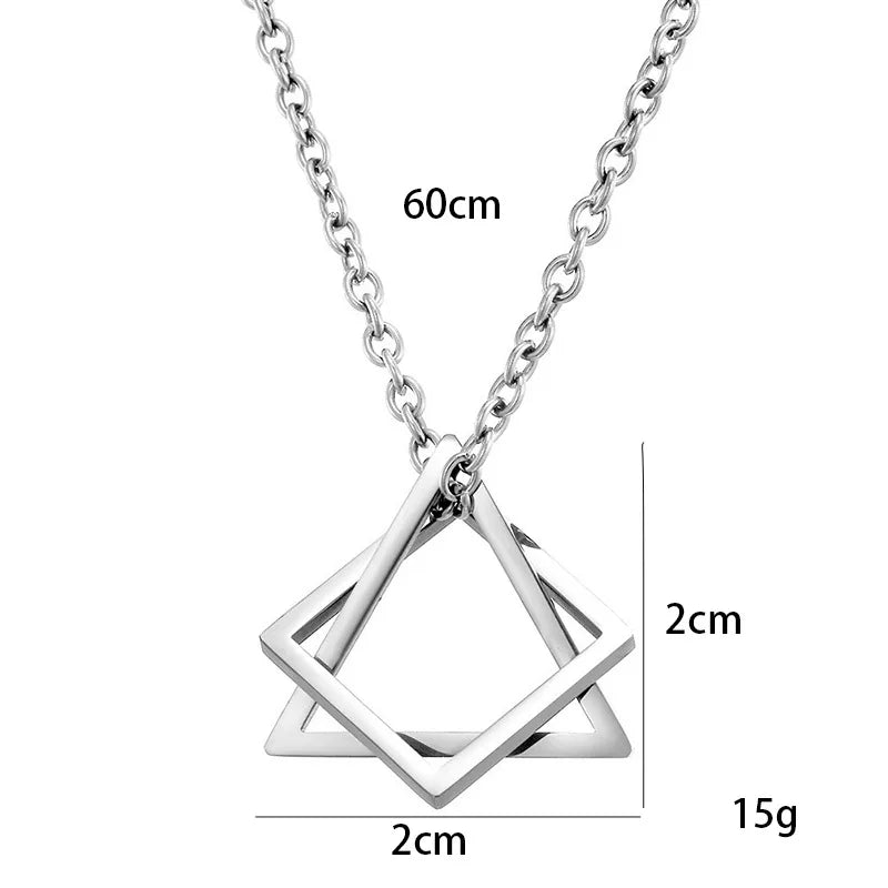 Triangle Square Necklace For Men Hip Hop Style Silver Color Geometric Pendant Stainless Steel Chain Trendy Couple Jewelry Gifts