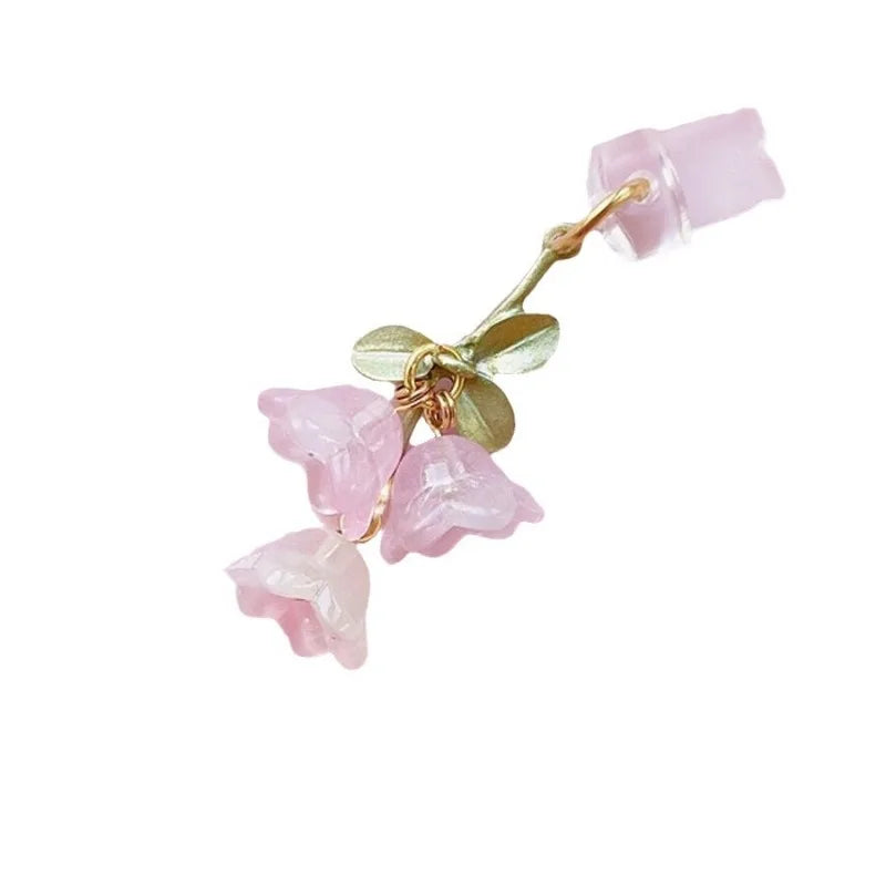 1PC For Phone/Type-C Interface Cute Pink Lily Of The Valley Phone Charm Flower Green Leaf Dust Plug DIY Accessories