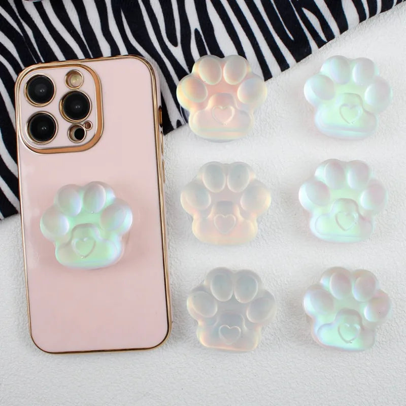 Foldable Phone Stand ABS Cute Cat Paw Love Heart Finger Ring Holder Matte Translucent Sticky Bracket for iPhone Samsung Huawei