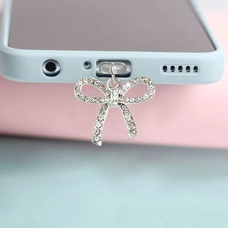 Phone Dust Plug Cute Bow Diamond Phone Accessory Pendant Decoration For IPhone Type-C Charging Interface