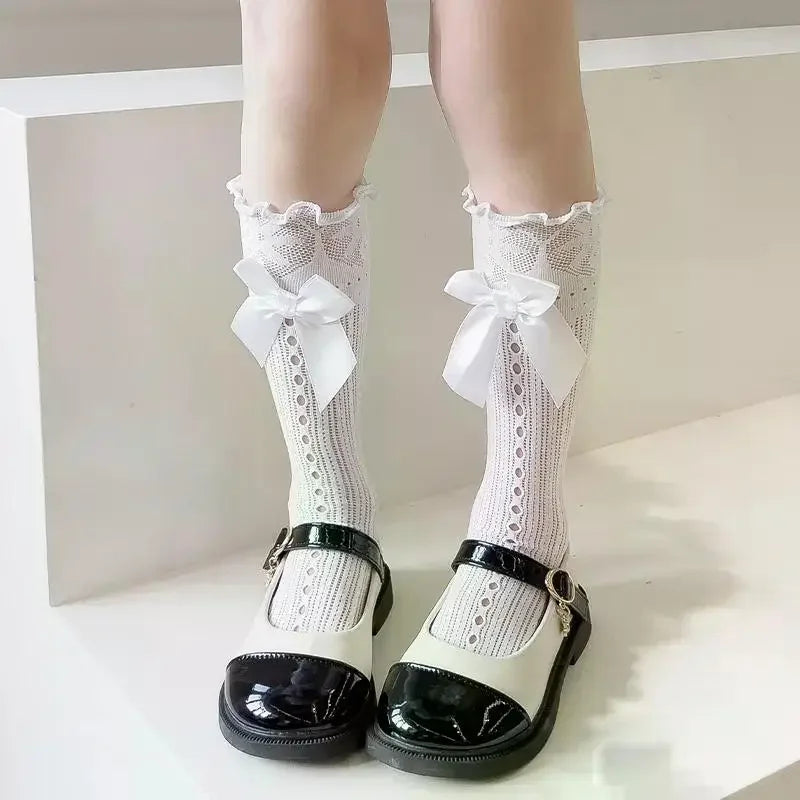 Baby Spring Summer Thin Lolita Sock Bowknot Stockings Girl Long Socks School Uniform Princess Calf Socks Kids Knee High Stocking