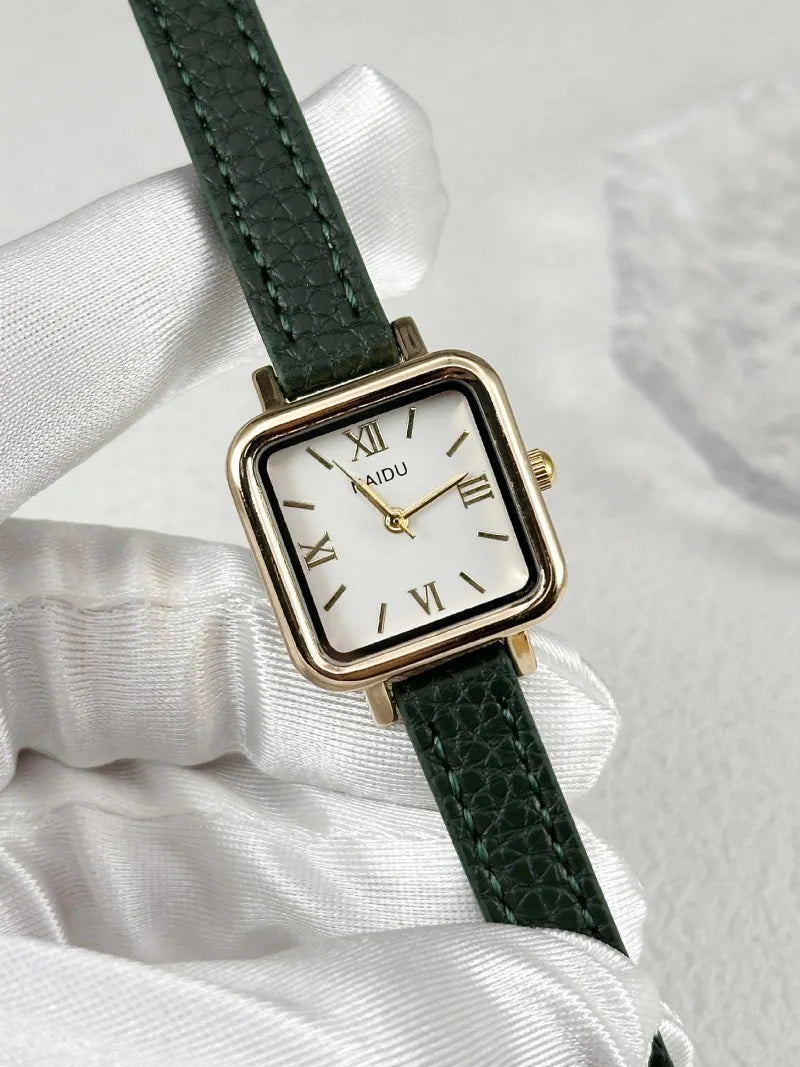 Vintage Small Square Watch Famous Brand Women Quartz Watch Luxury Gifts Ladies Clock Red Leather Strap Wristwatches Dropshipping